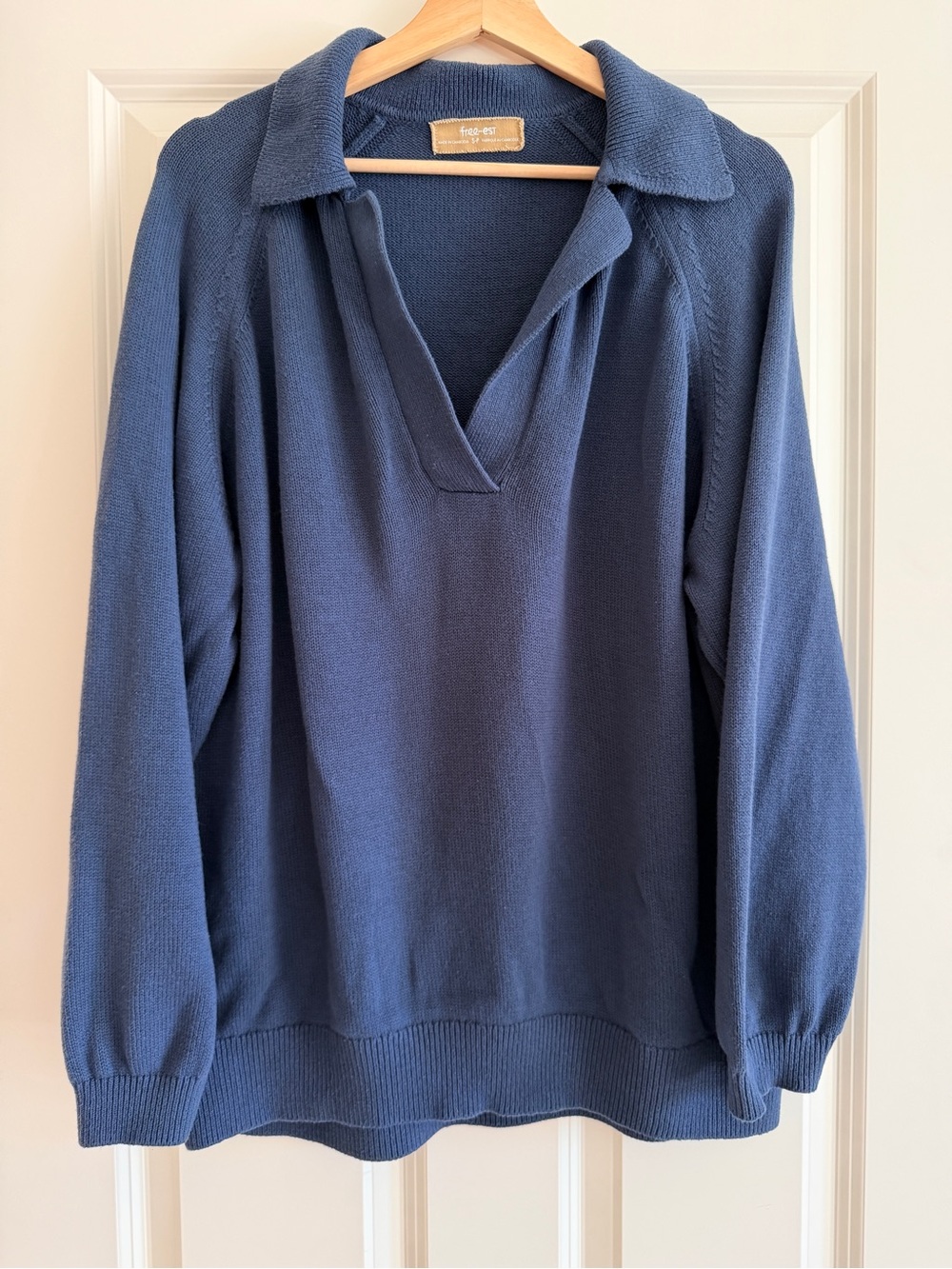 Free People Free-Est Drea Sweater Blue 100% Cotton S Oversized Natural Fibers